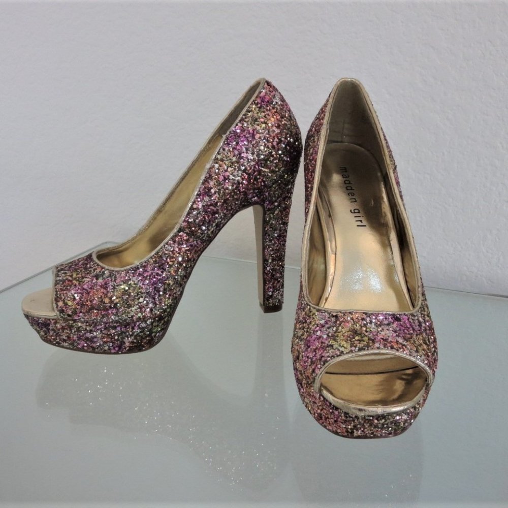 Sparkling Pink Glitter Peep-Toe Platform Heels - Bedazzled Girl
